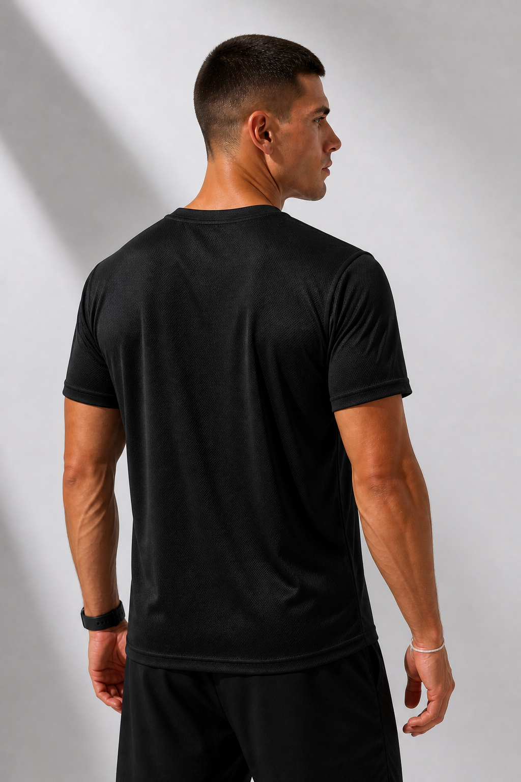 Erkek Siyah Performans Spor Tişört Hızlı Kuruyan Esnek ve Dayanıklı Kumaş Nem Emici Spor T-Shirt