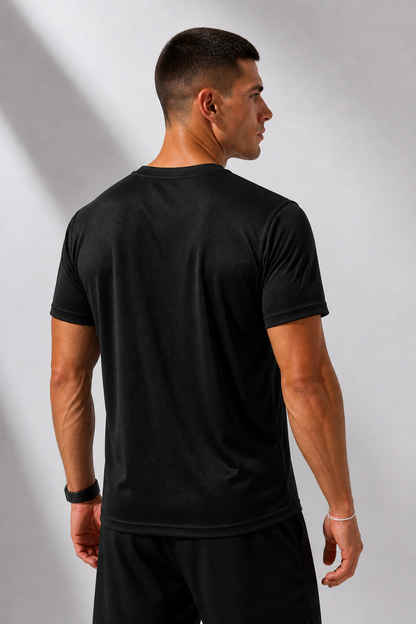 Erkek Siyah Performans Spor Tişört Hızlı Kuruyan Esnek ve Dayanıklı Kumaş Nem Emici Spor T-Shirt