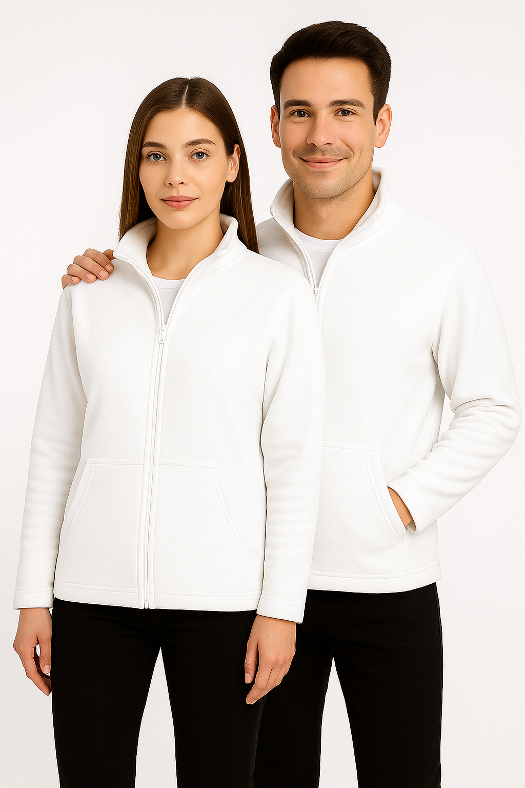 Unisex Beyaz Anti-pilling Tüylenme Yapmayan Standart Fit Tam Fermuarlı Soğuk Geçirmez Polar Hırka