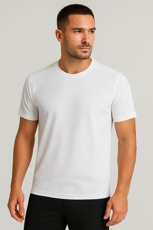 Erkek Beyaz Performans Spor Tişört Hızlı Kuruyan Esnek ve Dayanıklı Kumaş Nem Emici Spor T-Shirt