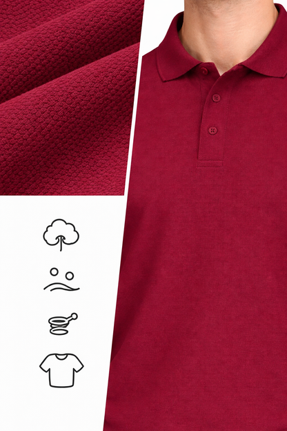 Erkek Pamuk Bordo Polo Yaka Tişört – Klasik Kesim, Yumuşak Dokulu, Kısa Kollu Günlük Erkek Polo Yaka