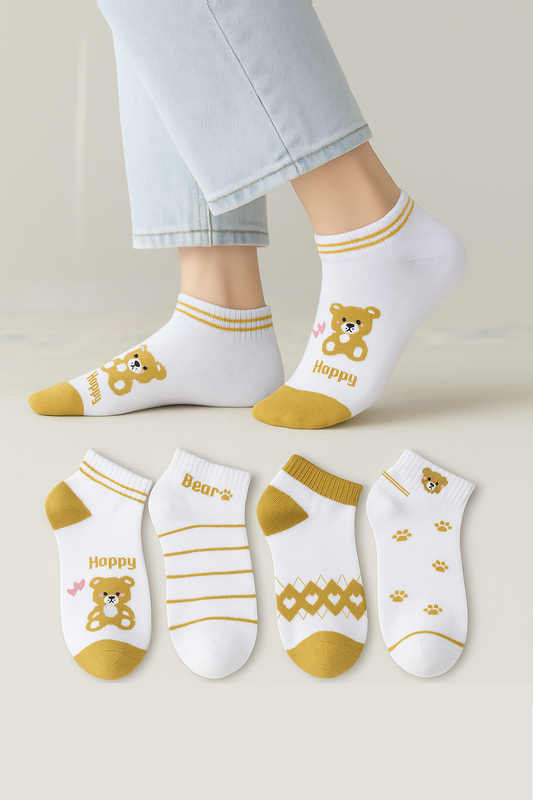 Pamuklu Dikişsiz 4'lü Happy Socks Desenli Kadın Çorap