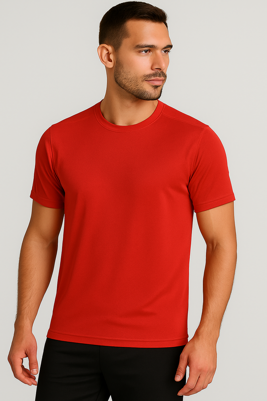 Erkek Kırmızı Performans Spor Tişört Hızlı Kuruyan Esnek ve Dayanıklı Kumaş Nem Emici Spor T-Shirt
