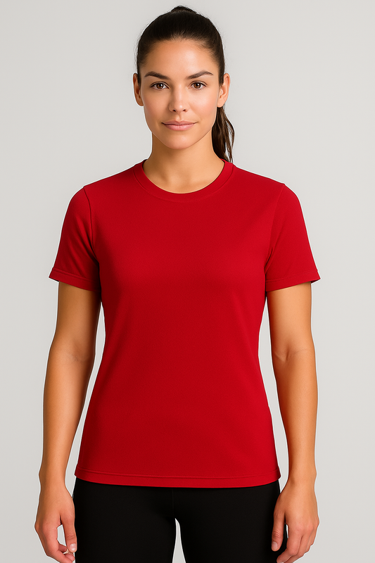 Kadın Kırmızı Performans Spor Tişört Hızlı Kuruyan Esnek ve Dayanıklı Kumaş Nem Emici Spor T-Shirt
