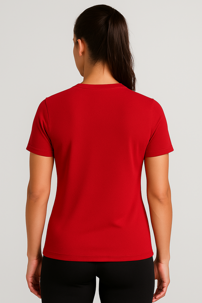 Kadın Kırmızı Performans Spor Tişört Hızlı Kuruyan Esnek ve Dayanıklı Kumaş Nem Emici Spor T-Shirt