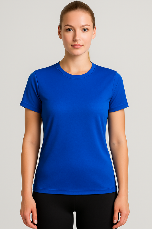 Kadın Saks Performans Spor Tişört Hızlı Kuruyan Esnek ve Dayanıklı Kumaş Nem Emici Spor T-Shirt