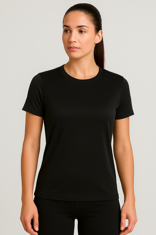 Kadın Siyah Performans Spor Tişört Hızlı Kuruyan Esnek ve Dayanıklı Kumaş Nem Emici Spor T-Shirt