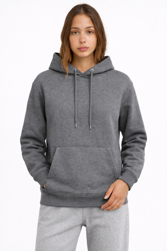 Kadın Füme 3 İplik Pamuklu Kapüşonlu Sweatshirt Basic Hoodie Kanguru Cepli