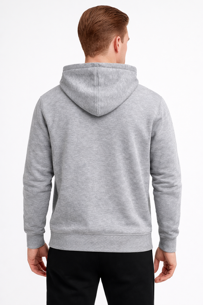 Erkek Gri 3 İplik Pamuklu Kapüşonlu Sweatshirt Basic Hoodie Kanguru Cepli