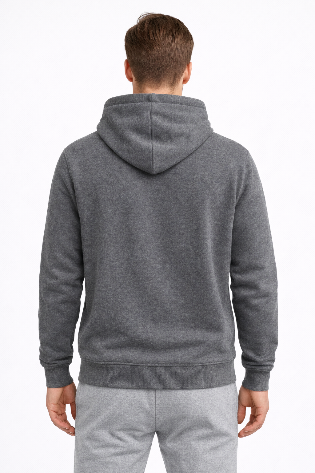 Erkek Füme 3 İplik Pamuklu Kapüşonlu Sweatshirt Basic Hoodie Kanguru Cepli