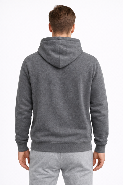 Erkek Füme 3 İplik Pamuklu Kapüşonlu Sweatshirt Basic Hoodie Kanguru Cepli
